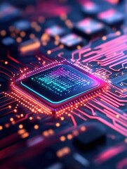 Fototapeta premium Futuristic Microchip with Glowing Digital Circuitry