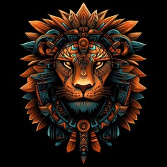 Tribal lion head art design, possible for print or apparel