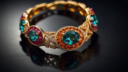 Luxurious Gold Ring with Blue Gemstone and Red-White Accents Showcasing Exquisite Craftsmanship