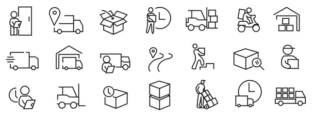 Delivery Related icon illustration vector. Contains such Icons as Delivery, Box delivery, Express Shipping,  Truck, Supply and more. Editable file