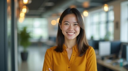 Smiling Vietnamese HR Specialist in Mustard Yellow Blouse
