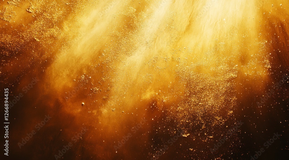 Poster golden light shines down from the top left corner of an abstract background, grainy effect with part