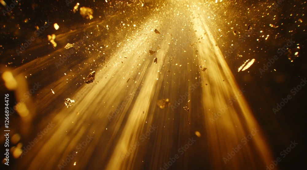 Poster golden light shines down from the top left corner of an abstract background, grainy effect with part