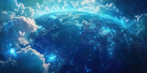 Fototapeta premium Stunning view of Earth from space with glowing cities and vibrant clouds