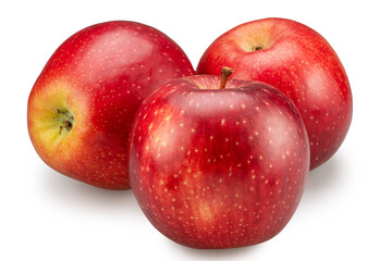 Three ripe red apples on white background. File contains clipping path.