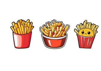 Cute Cartoon French Fries in Red Cups.