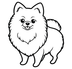 Adorable cute husky fluffy Pomeranian dog, American eskimo dog. hand drawn icon cartoon character line art vector illustration outline image