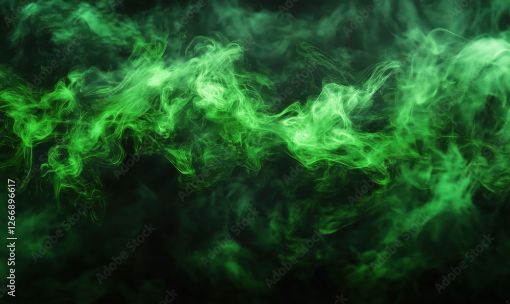Poster green smoke swirling in abstract patterns creating a mystical atmosphere