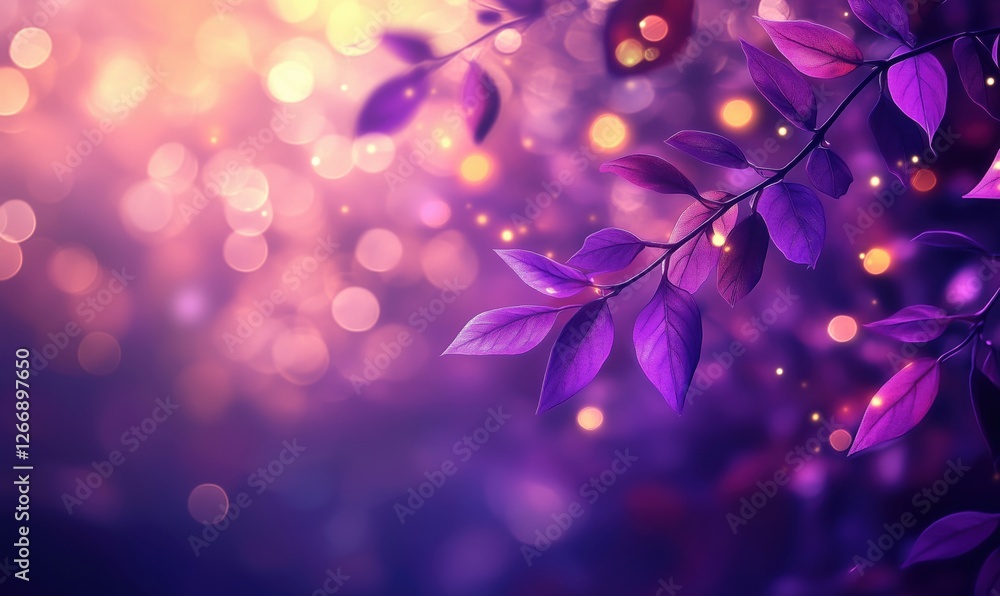 Poster purple leaves with bokeh background creating a dreamy and ethereal atmosphere