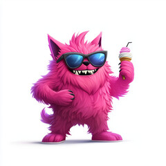 Fototapeta premium Cute Pink Cartoon Furry Cat with a Playful Look