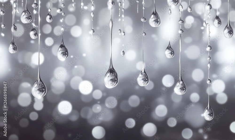 Poster raindrops on a silver background creating a dreamy bokeh effect