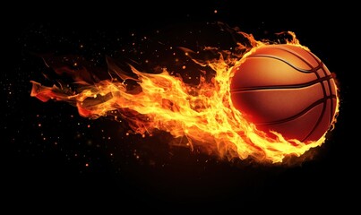 Fototapeta premium Basketball in Flames Representing Speed and Energy in Sports