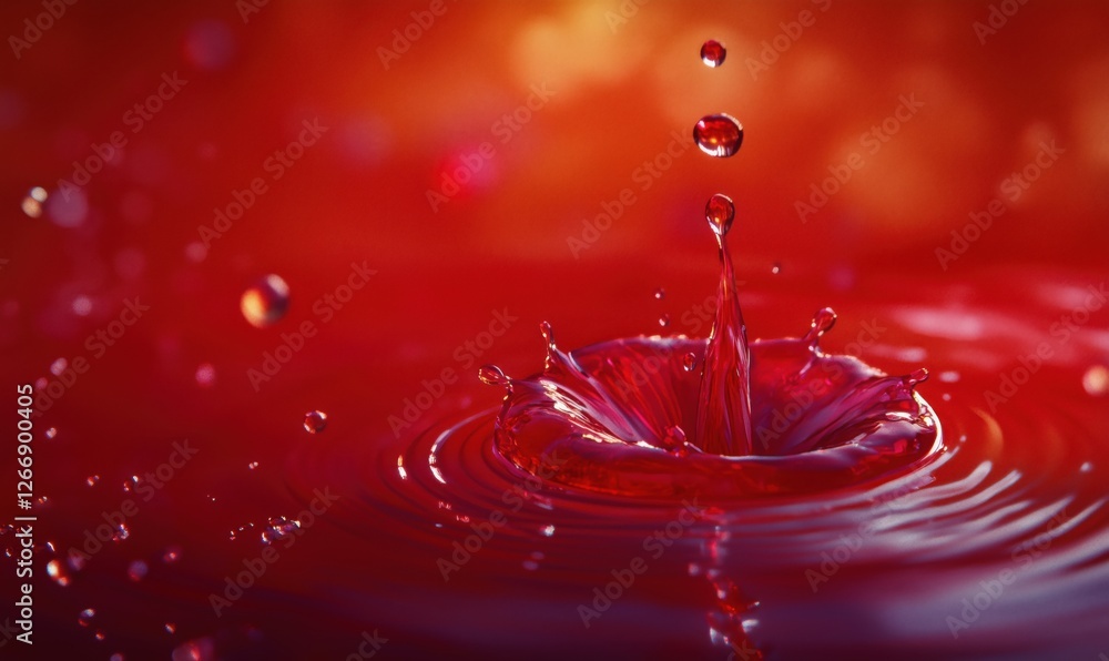Aufkleber vibrant red water splash with droplets creating dynamic ripples and reflections