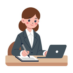 Professional Woman taking notes at Office Desk - Business Cartoon Illustration.eps