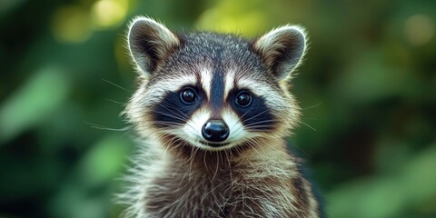 Fototapeta premium Close-up portrait of a raccoon with striking features and expressive eyes in natural setting