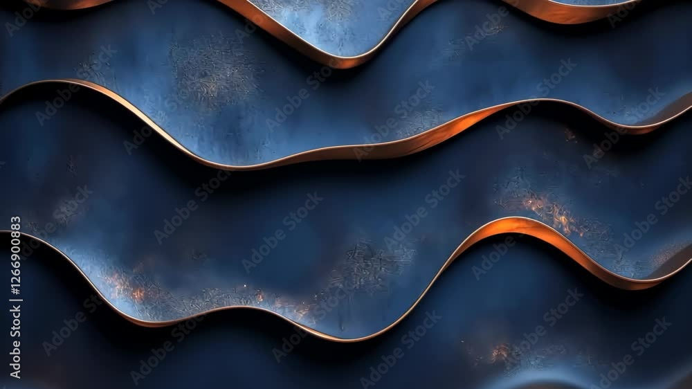 Poster sinuous waves in a rich blue environment reflect soft light in an artistic display of modern design 