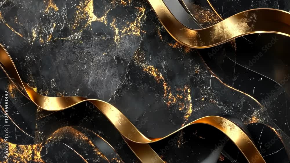 Aufkleber elegant black and gold abstract design with flowing ribbons and shimmering textures in a luxurious s