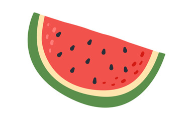 Watermelon fruit, slice or cross section with seeds. Natural hand drawn fruit or berry. Flat vector icon isolated for apps, website, stickers, prints on cards, mugs, posters, fabric