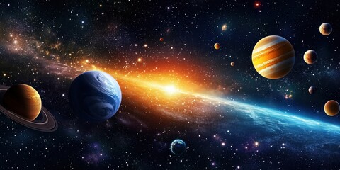 Stunning cosmic landscape featuring planets and vibrant starry background
