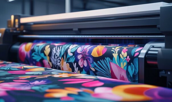 vibrant floral fabric printing process on high-tech digital printer