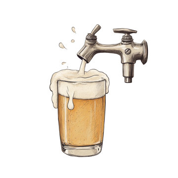 recommend clip art: Foam beer on tap. Beer, pub food. Beer day. Vintage engraved illustration for beer restaurant. Hand drawn style art, png