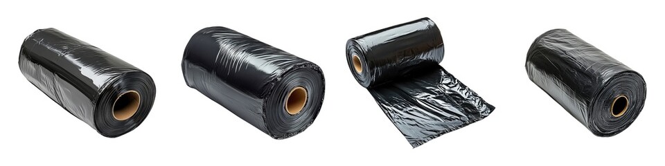 Set of Heavy-Duty Black Garbage Bag Roll Isolated on Transparent Background