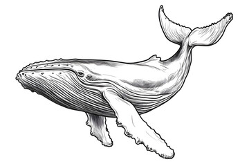 Magnificent Humpback Whale: A Detailed Pen-and-Ink Drawing