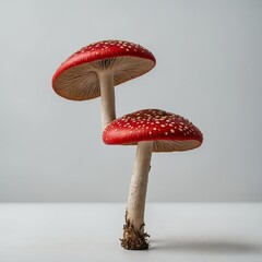 "A tall, elegant mushroom with a twisting stem and a vibrant red cap, on a clean white background."