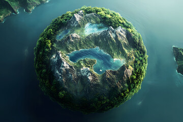 Fototapeta premium A Serene Miniature World: An Aerial View of a Lush Island Ecosystem