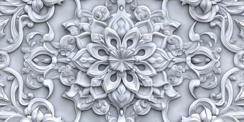 intricate floral relief pattern in white with detailed ornamental design
