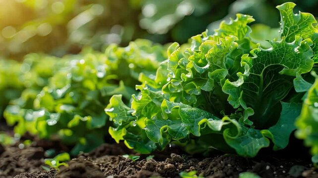 lettuce growing on a bed close-up