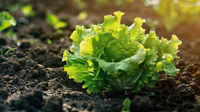 lettuce growing on a bed close-up