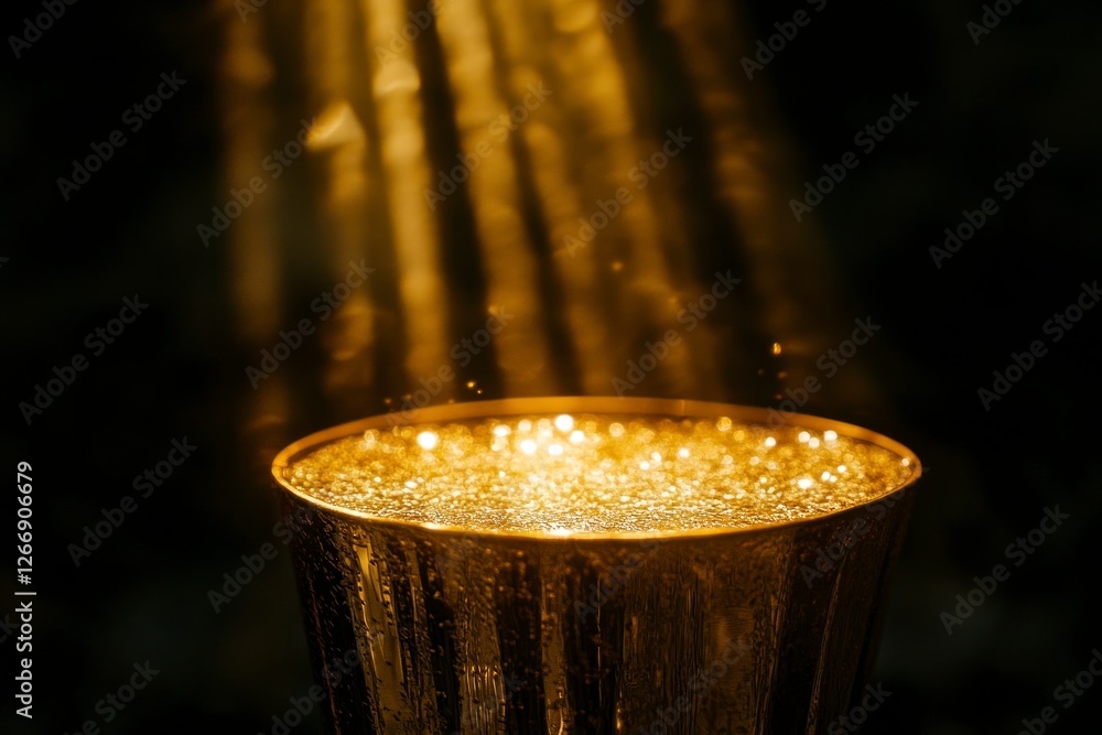 Poster olden trophy with rays of light shining down on it, symbolizing the victory and achievement that com