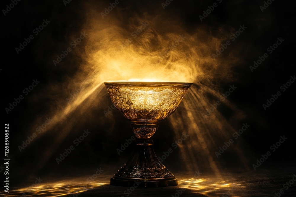 Poster olden trophy with rays of light shining down on it, symbolizing the victory and achievement that com