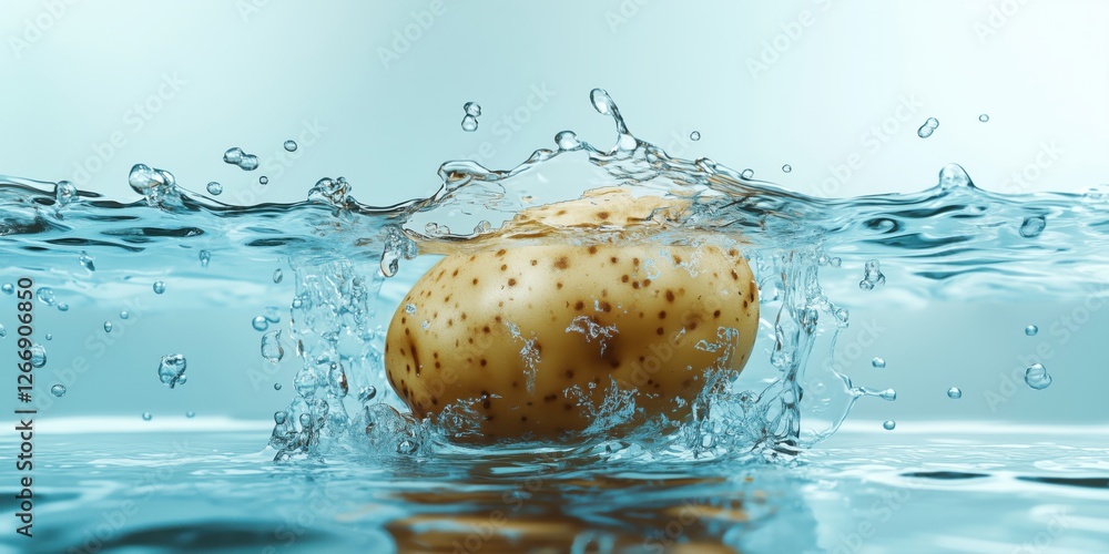 Aufkleber potato splashing in water creating dynamic ripples and bubbles