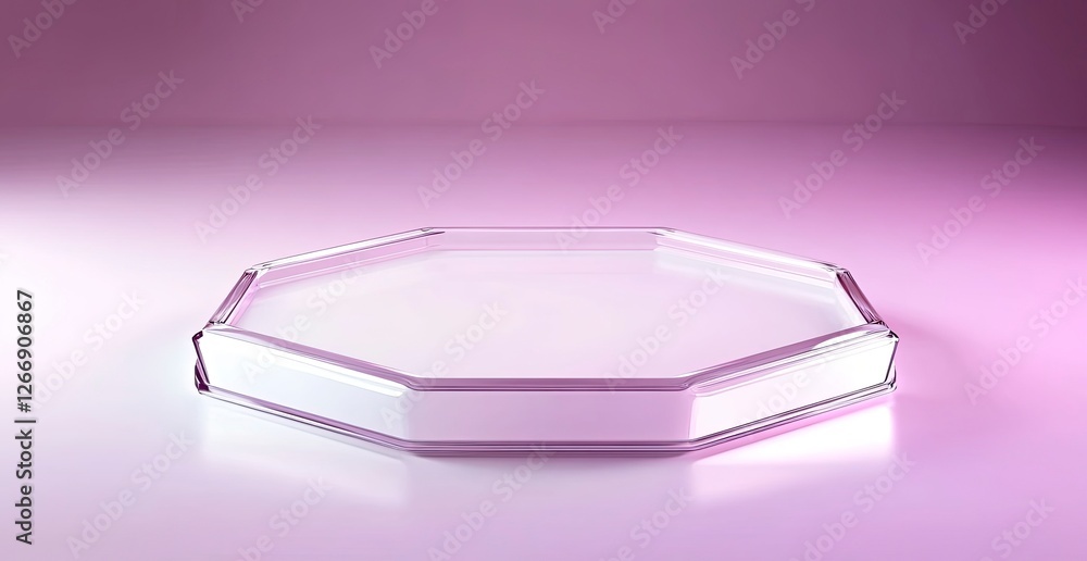 Aufkleber a hexagonal glass podium on an abstract pastel background with soft lighting and a gradient of color