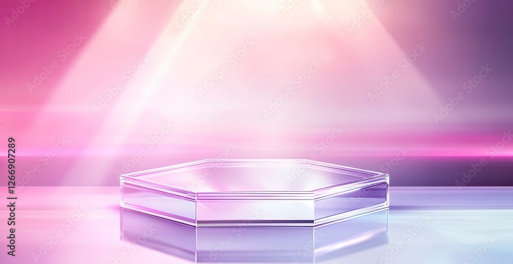 Aufkleber a hexagonal glass podium on an abstract pastel background with soft lighting and a gradient of color