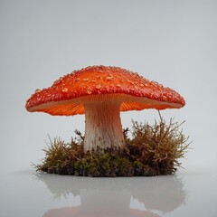 "A fantasy-style glowing red and orange mushroom, highly detailed, against a plain white background."