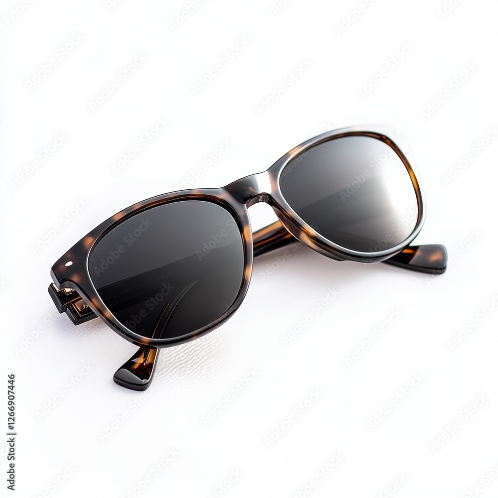 Poster stylish tortoise shell sunglasses displayed on a clean surface in bright lighting. generative ai