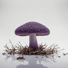 "A rare and exotic purple mushroom with delicate patterns, isolated on a white background."