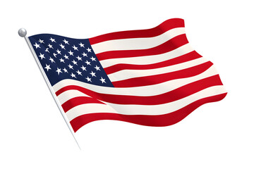 Fototapeta premium Waving American Flag on Flagpole with Transparent Background