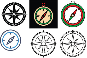 Obraz premium Compass Navigation Icons Set for Travel and Direction