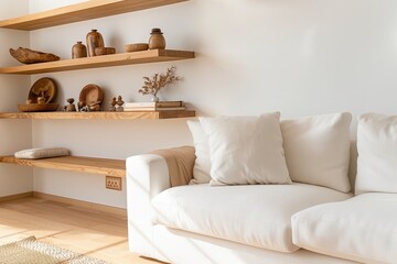 Cozy Bright Living Room with Minimalist Decor and Natural Elements Showcasing Simple Comfort and Modern Aesthetics
