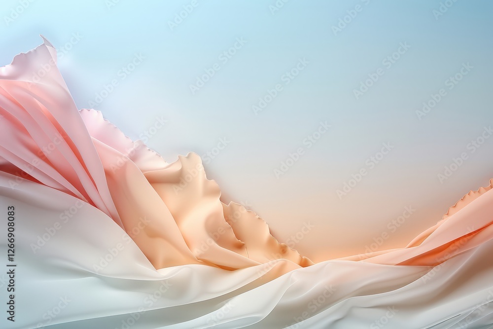 Poster soft draped fabric background in delicate shades of peach and cream with textured waves and gentle c