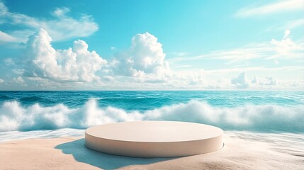 ocean waves crashing against a white platform on the beach.