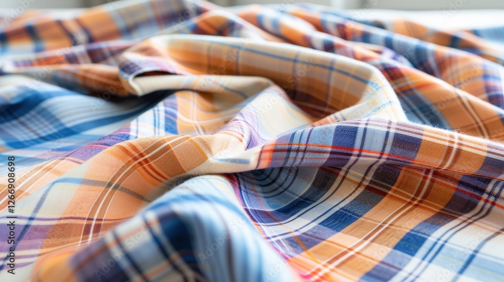 Poster Colorful Checkered Fabric Draped on a Surface with Soft Wrinkles and Textured Weave Showing Multiple Patterns