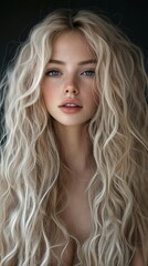 Fototapeta premium Portrait of a young woman with long blonde hair and blue eyes.