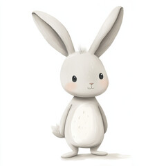 Obraz premium Cute, simple illustration of a light gray anthropomorphic bunny-kid, on a white background,