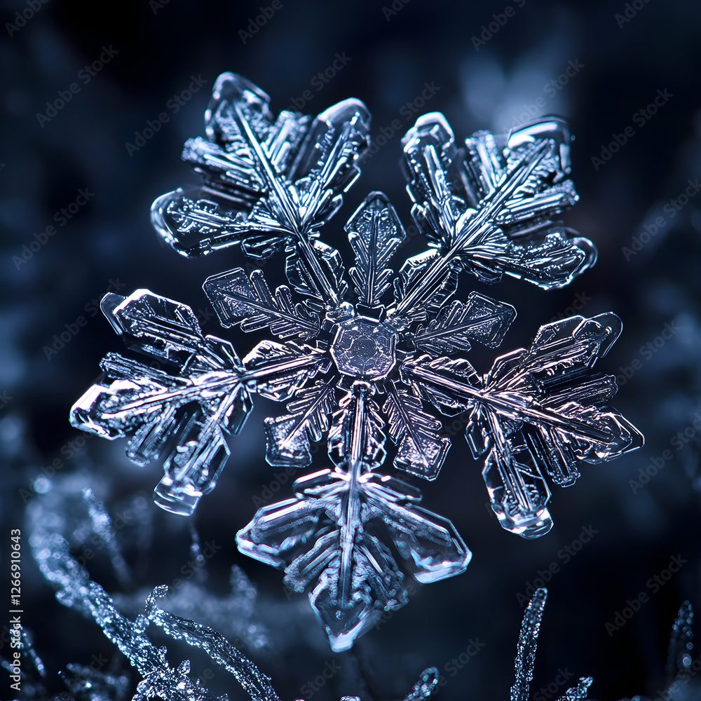 Aufkleber captivating snowflake: a mesmerizing macro shot of a delicate snowflake, showcasing its intricate cr