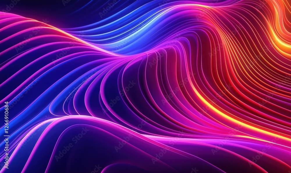 Poster colorful abstract wave patterns with glowing neon lights and smooth curves
